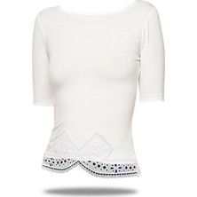 FSM1453 Kadın Kısa Kollu Üst Güpürlü Likralı Bluz