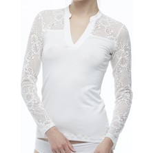FSM1453 Kadın Modal Üzün Kollu Body Dantellı Bluz