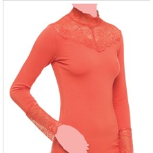 FSM1453 Kadın Modal Üzün Kollu Body Dantelli Bluz