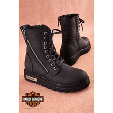 Harley Davidson Sude Black Mat Deri Kadın Bot