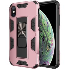 Kzy Apple iPhone x Kapak Standlı Mıknatıslı Tank Kılıf Rose Gold