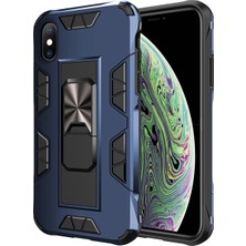 Kzy Apple iPhone x Kapak Standlı Mıknatıslı Tank Kılıf Lacivert