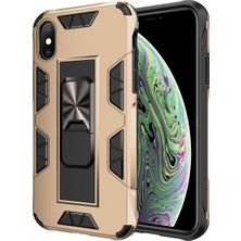 Kzy Apple iPhone x Kapak Standlı Mıknatıslı Tank Kılıf Gold