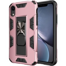 Kzy Apple iPhone Xr Kapak Standlı Mıknatıslı Tank Kılıf Rose Gold