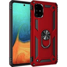 Kzy Samsung Galaxy A71 Kapak Military Yüzüklü Stantlı Panzer Tank Kılıf Kırmızı