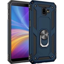 Kzy Samsung Galaxy J6 Plus Kapak Military Yüzüklü Stantlı Panzer Tank Kılıf Lacivert