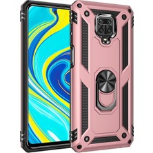 Kzy Xiaomi Redmi Note 9 Pro Kapak Military Yüzüklü Stantlı Panzer Tank Kılıf Rose Gold