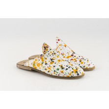 Aintap Deri Püskürtme Boyalı Beyaz Erkek Terlik