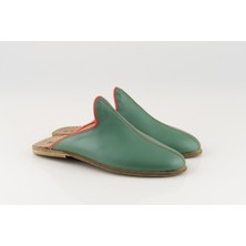 Aintap Deri Yeşil & Kırmızı Biyeli Erkek Yemeni Terlik