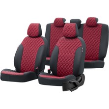 Otom Peugeot Expert 2017-Sonrası 2+1 (3 Kişi) Özel Üretim Koltuk Kılıfı Madrid Design Deri Kırmızı - Siyah