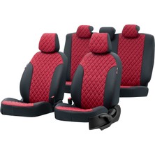Otom Citroen Berlingo 2018-Sonrası 2+1 (3 Kişi) Özel Üretim Koltuk Kılıfı Madrid Design Deri Kırmızı - Siyah