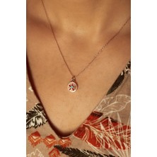 By Barun Mavi Taşlı Yuvarlak Gümüş Kolye - Rose