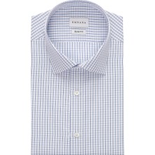 Emnana Mavi Kareli Kısa Kollu Slim Fit Gömlek