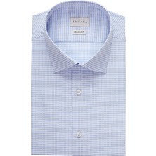 Emnana Mavi Desenli Kısa Kollu Slim Fit Gömlek