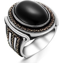 Takılingo Oval Siyah Oniks Taşlı Kral Tacı Modelli Gümüş Erkek Yüzük