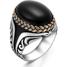 Takılingo Tasarım Oval Siyah Oniks Taşlı Gümüş Erkek Yüzük