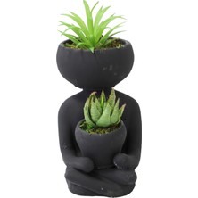Yapay Çiçek Deposu Succulentli Buda Heykeli SiyahYapay Bitkiler Dahil