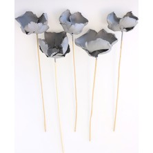 Yapay Çiçek Deposu Kuru Çiçek 5li Palm Cap Demeti 45 cm Palm Cup Çiçeği Duman Grisi