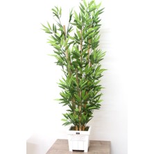 Yapay Çiçek Deposu Yapay Bambu Ağacı 6 Gövde 140 CmBeyaz Ahsap Saksı