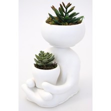 Yapay Çiçek Deposu Succulentli Buda Heykeli Beyaz Trend Model