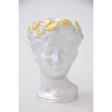 Yapay Çiçek Deposu Antik Beton Helen Saksı Gümüş Eskitme Küçük Boy