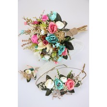 Yapay Çiçek Deposu Gelin Çiçeği Pista 3lü Set Su Yeşili-Fuşya