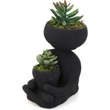 Yapay Çiçek Deposu Succulentli Buda Heykeli Siyah Trend Model