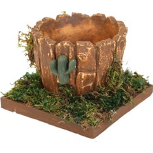 Yapay Çiçek Deposu Ahşap Görünümlü Beton Saksı Yosunlu Set