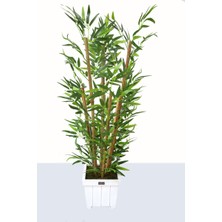 Yapay Çiçek Deposu Yapay Bambu Ağacı 6 Gövde 110 CmBeyaz Ahsap Saksı)