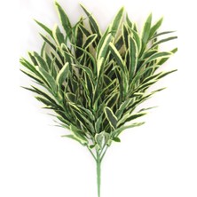 Yapay Çiçek Deposu Yapay Ince Yapraklı Kabarık Dekoratif Bitki Yeşil-Beyaz