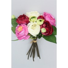 Yapay Çiçek Deposu Yapay Çiçek Lux Şakayık Gül Buketi Beyaz-Mor-Bordo