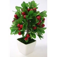 Yapay Çiçek Deposu Melamin Saksıda Yapay Kiraz Ağacı  Odun Gövdeli 45 Cm