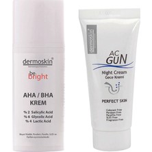 Dermoskin Be Bright  Aha Bha Krem 33 ml + Acgun Sivilceli ve Akneli Ciltler Için Onarıcı Gece Kremi 30 ml   2'li