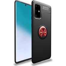 Tekno Grup Samsung Galaxy M31S Kılıf Ultra Korumalı Yüzüklü Manyetik Ravel Silikon + Cam Ekran Koruyucu Siyah Kırmızı