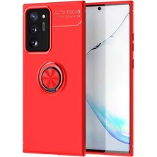Tekno Grup Samsung Galaxy Note 20 Ultra Kılıf Ultra Korumalı Yüzüklü Manyetik Ravel Silikon + Tam Kaplayan 6d Polymer Nano Ekran Koruyucu Kırmızı