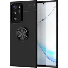 Tekno Grup Samsung Galaxy Note 20 Ultra Kılıf Ultra Korumalı Yüzüklü Manyetik Ravel Silikon + Tam Kaplayan 6d Polymer Nano Ekran Koruyucu Siyah