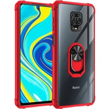 Tekno Grup Xiaomi Redmi Note 9 Pro Kılıf Korumalı Yüzüklü Standlı Mola Kapak + Cam Ekran Koruyucu Kırmızı