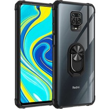 Tekno Grup Xiaomi Redmi Note 9 Pro Kılıf Korumalı Yüzüklü Standlı Mola Kapak + Cam Ekran Koruyucu Siyah