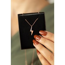 By Barun Beyaz Taşlı Gümüş Şimşek Kolye-Rose