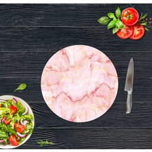 Sabanbaba Saban Pembe Mermer Görünümlü Cam Kesme Tahtası Çap 32 cm