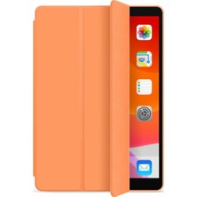 Fibaks Apple iPad 8. Nesil (2020) 10.2" Kılıf + Kalem Uyku Modlu Smart Cover Arkası Renkli Sert P.c Katlanabilir Standlı Kapaklı Tablet Kılıfı Turuncu