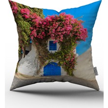Cango Home  Pembe Çiçekli Bodrum Evi Yastık Kırlent Kılıfı