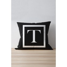 Cango Home T Harfi Kırlent Yastık Kılıfı 43x43 cm Yumuşak Petek Kumaş Şık Tasarım