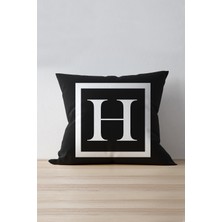 Cango Home Siyah Beyaz Harf Desenli Petek Kumaş Dekoratif Kırlent Kılıfı 43x43 cm – Şık ve Modern