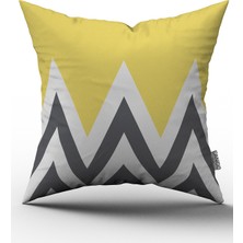 Cango Home Sarı Gri Geometrik Yastık Kırlent Kılıfı