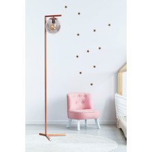 Luzarana Linda Bakır  Metal Gövde Füme Camlı Tasarım Lüx Yerden Aydınlatma Lambader