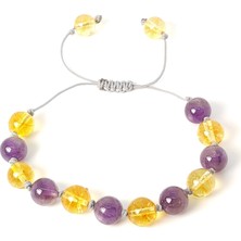 Taş Rüyası Sitrin Ametist Örme Bileklik (Gri Ipli) 8 mm