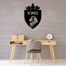 Mıgnatıs Aslan King Kral Tacı Duvar Oda Ev Aksesuarı Ahşap Tablo 33 x 50 cm