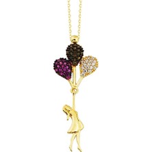 Sembol Gold Baloncu Kız Altın Kolye 14K Gold Zirconia