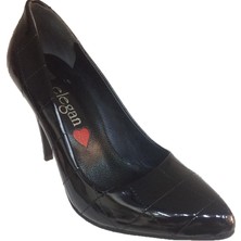Elegan Küçük & Büyük Numara Siyah Rugan Kapitone Desenli Stiletto